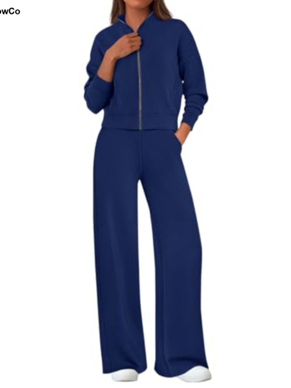 Women's 2 Piece Lounge Set Zip Up Sweatshirt Wide Leg Sweatpants Tracksuit Knit